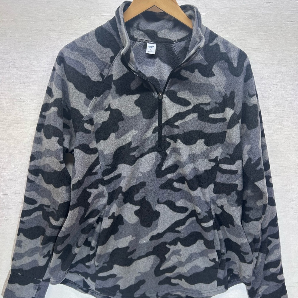 Old Navy grey and black fleece quarter zip pullover